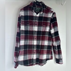 American Eagle Mens Medium Madras Flannel Casual Button Up Shirt Maroon White.